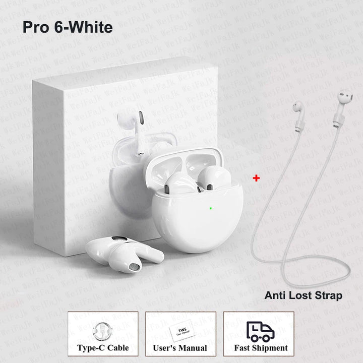Pro 6 TWS Bluetooth Earbuds - Stereo Sound & Charging Case