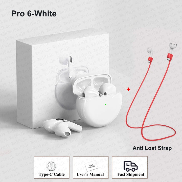 Pro 6 TWS Bluetooth Earbuds - Stereo Sound & Charging Case