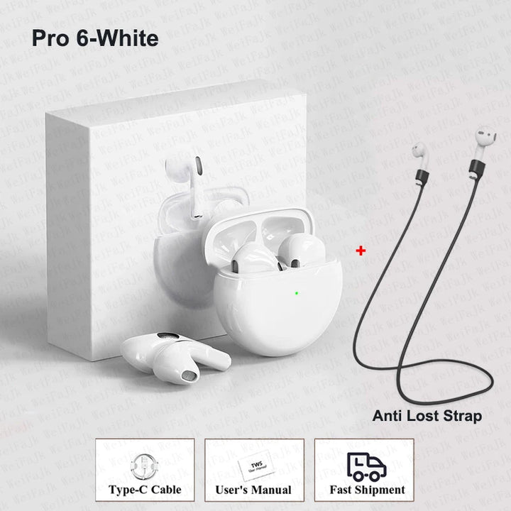Pro 6 TWS Bluetooth Earbuds - Stereo Sound & Charging Case