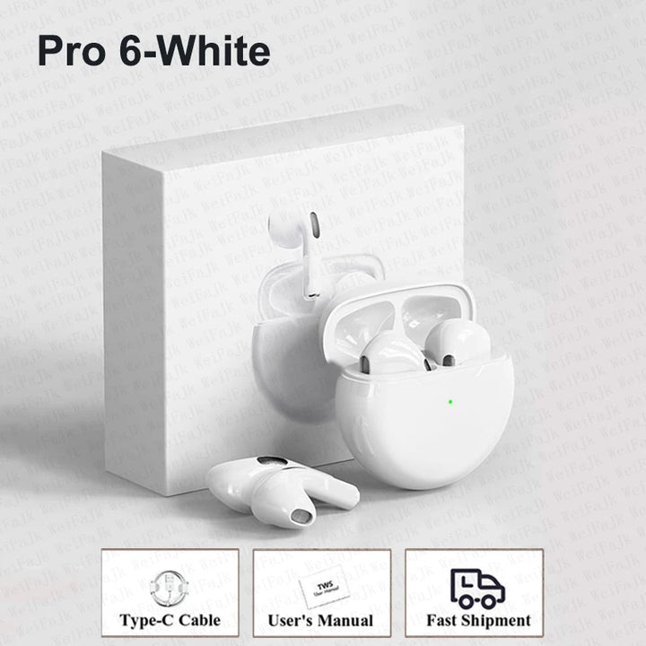 Pro 6 TWS Bluetooth Earbuds - Stereo Sound & Charging Case