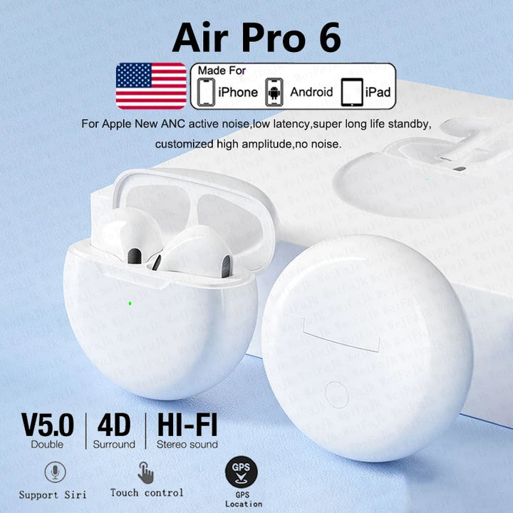 Pro 6 TWS Bluetooth Earbuds - Stereo Sound & Charging Case