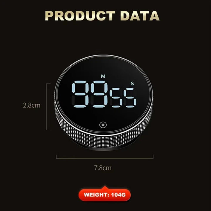 Magnetic LED Digital Timer – Silent Countdown Clock with Rotary Control for Kitchen, Study & Cooking
