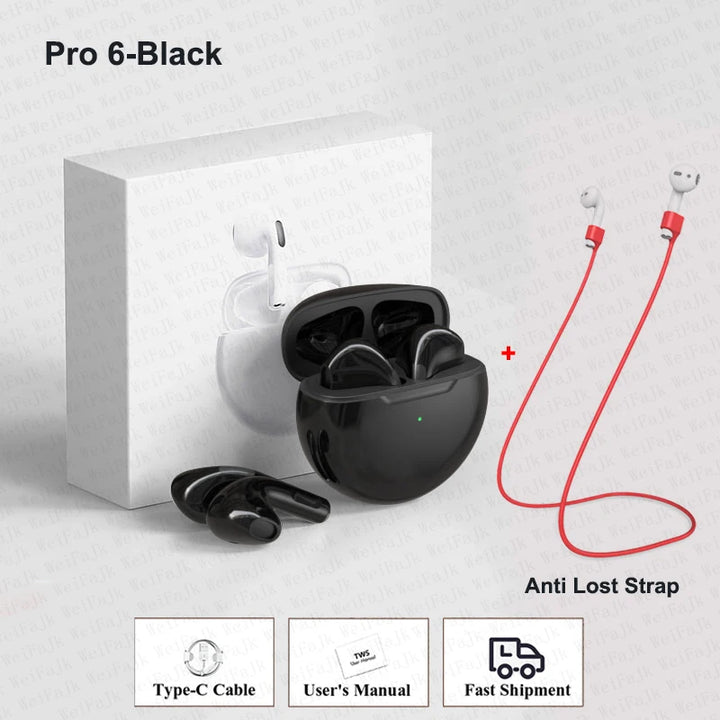 Pro 6 TWS Bluetooth Earbuds - Stereo Sound & Charging Case
