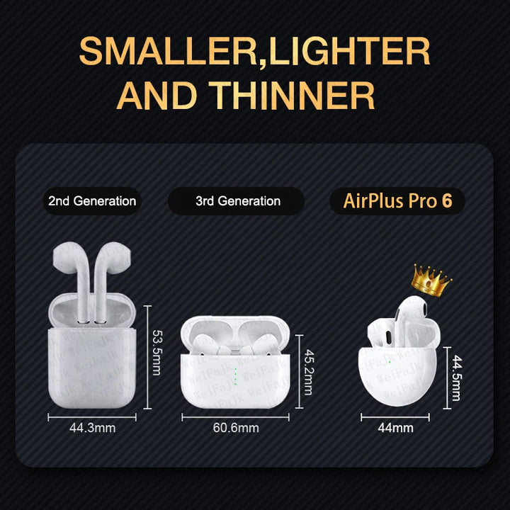 Pro 6 TWS Bluetooth Earbuds - Stereo Sound & Charging Case