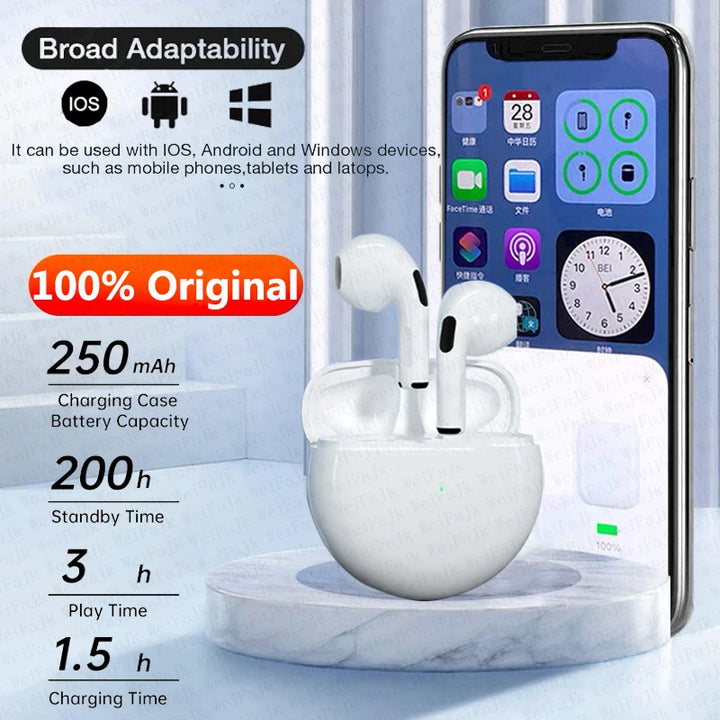 Pro 6 TWS Bluetooth Earbuds - Stereo Sound & Charging Case